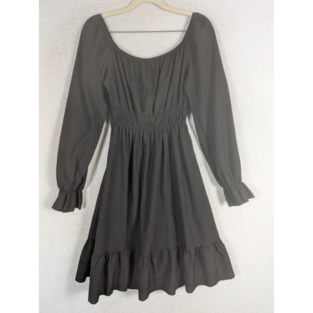 SHEIN Dress Women's Small Black Smocked Waist Ruffle Hem Long Sleeve Mini